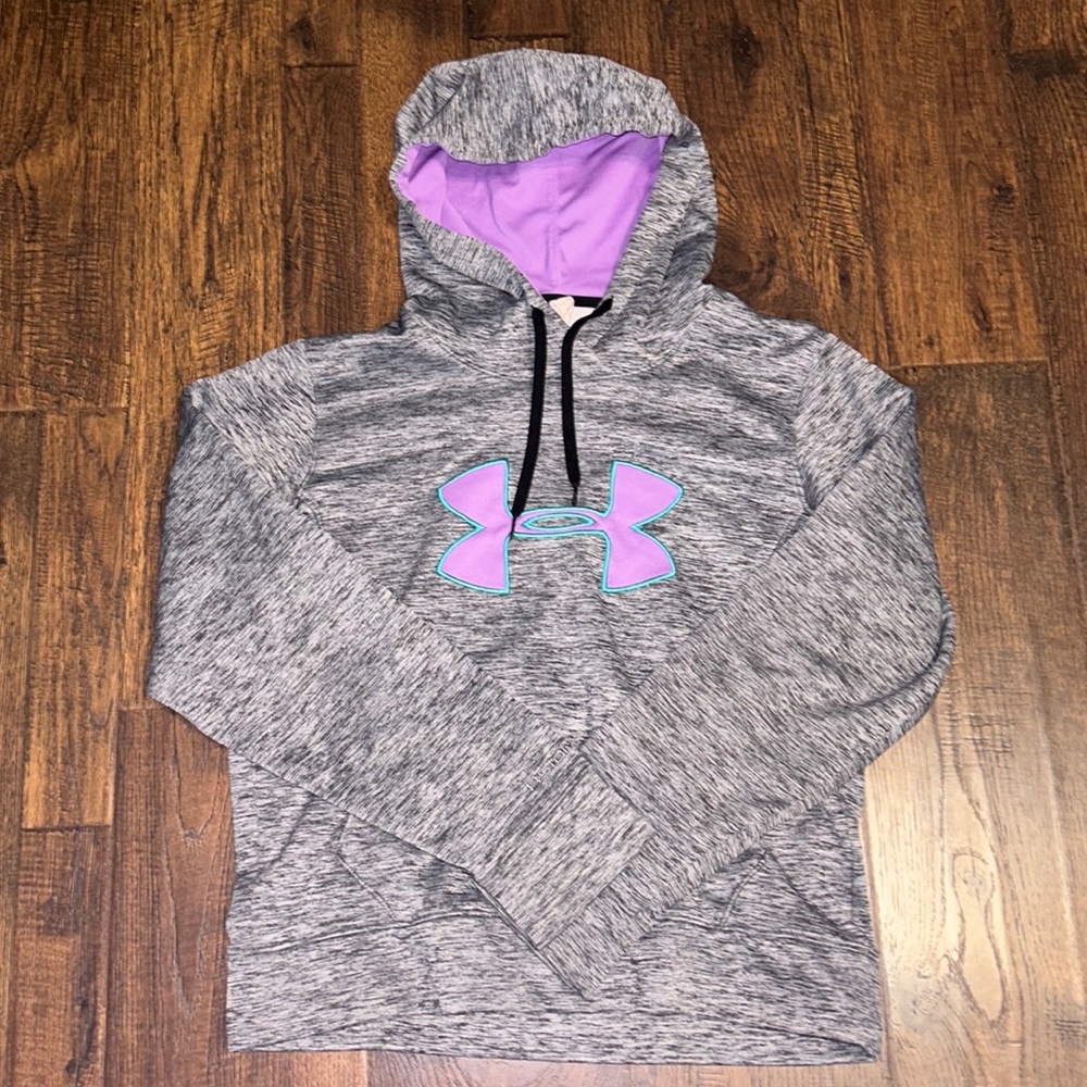 Under Armour Semi-Fitted gray/purple/teal hoodie size large